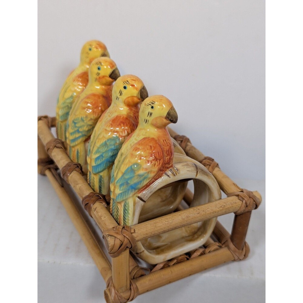 Vtg Parrot Napkin Rings-Boho 1980’s-Tiki Style